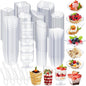 Tessco for you 1600 Pcs Mini Appetizer Plates Dessert Cups with Spoons Forks Set Assorted Shape Plastic Parfait Cups Dessert Plates Container Bowls with Disposable Spoon Fork for Party (Clear)