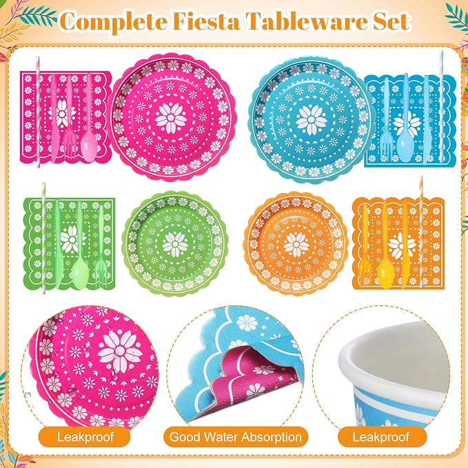 450 Pcs Fiesta Tableware Set Decorations, Serves 50 | Mexican Party Paper - Image 3