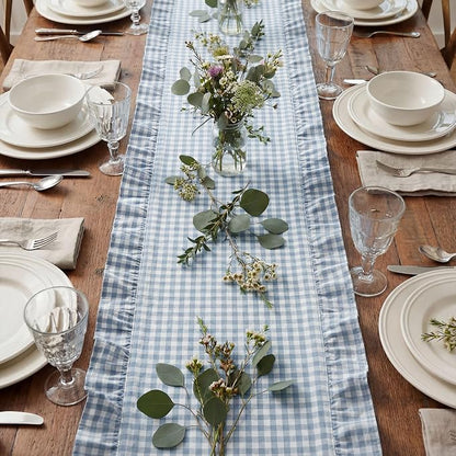 HunnmingRe 1 Pc Gingham Table Runner Blue, 118 X 13.8 Inch | Cotton Dresser - Image 5