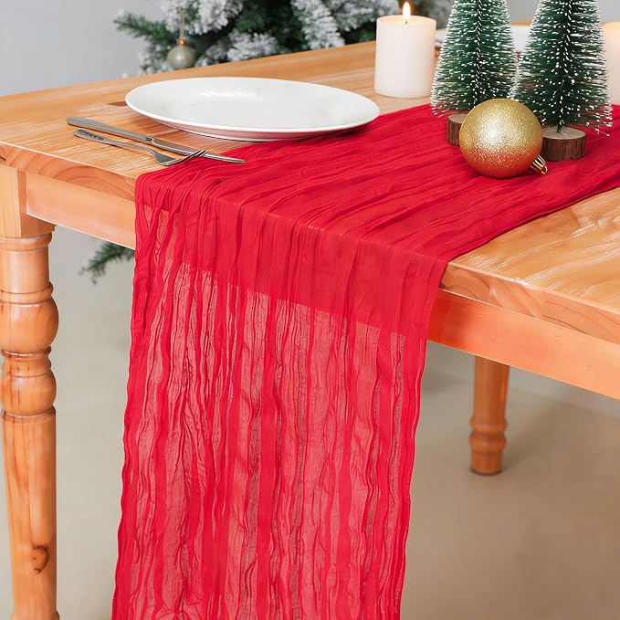 Snowkingdom 10 Ft Red Valentine's Day Cheesecloth Table Runner, 120 inch Long - Image 9