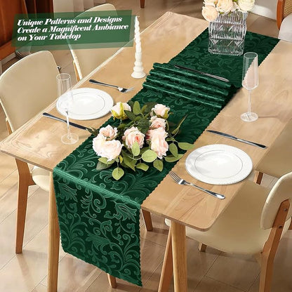 MILVOWOC Emerald Green Satin Table Runner, 4 Pack, 12 x 72 Inch | Jacquard - Image 2