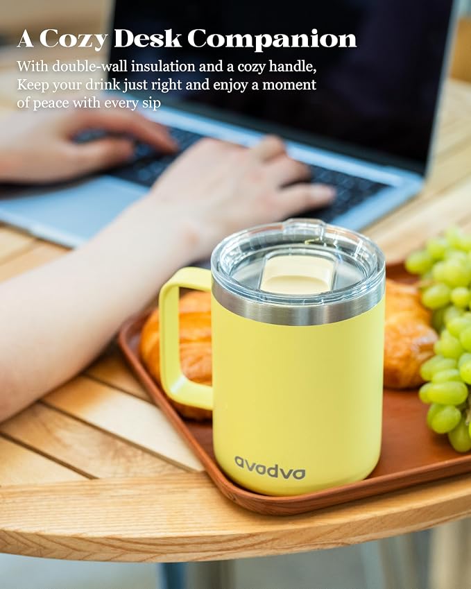 12oz Insulated Coffee Mug with Lid – Includes Two Lids, Stainless Steel Coffee - Image 5