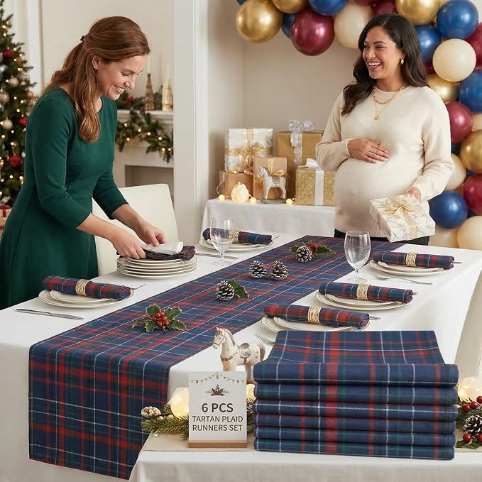 Gilprop 6 Pcs 72 x 13'' Tartan Plaid Babyshower Table Runner Vintage Birthday - Image 3