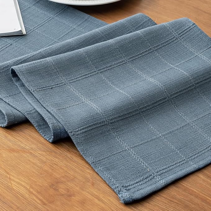 Linen Textured Table Runner, Machine Washable, Farmhouse Neutral Checked table by Aoztio