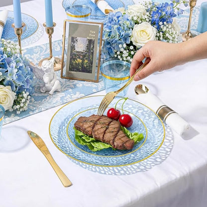 Rubtlamp 100Pcs Blue Gold Plastic Plates, Hammered Plastic Plates Include 50 - Image 6