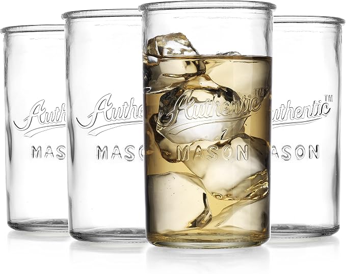 Glaver's Drinking Glasses – Set of 4 Authentic Mason Vintage Glassware – Clear by Glavers