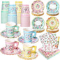 SUMMORO 180 Pcs Floral Paper Tea Cups and Plates 9 OZ Disposable Paper TeaCups by SUMMORO