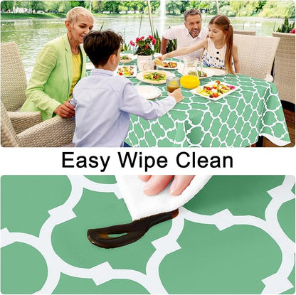 Smiry Round Plastic Table Cloth, Waterproof Vinyl Tablecloth with Flannel Backing for Round Tables, Wipeable Spillproof Tablecloths for Dining, Camping and Indoor (60" Round, Sage Green)