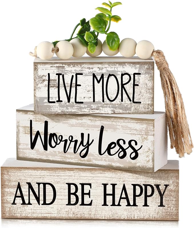Moucuny 4 Pcs Inspirational Farmhouse Table Decor Rustic Stacked Wooden Block by Moucuny