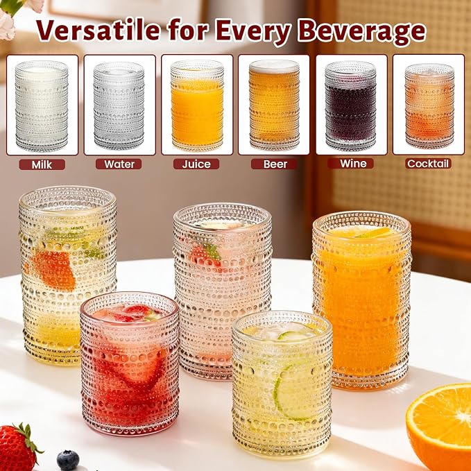 Vintage Hobnail Drinking Glasses Set of 12, 12 Oz Highball Glasses and 10 Oz - Image 5