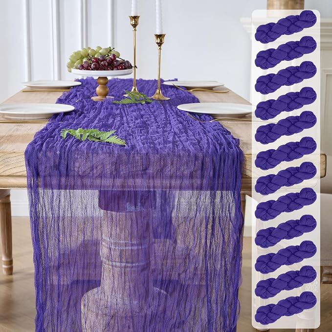 12 Pack Purple Cheesecloth Table Runners, 120 Inch 10Ft Gauze Table Runner by YARGEZON