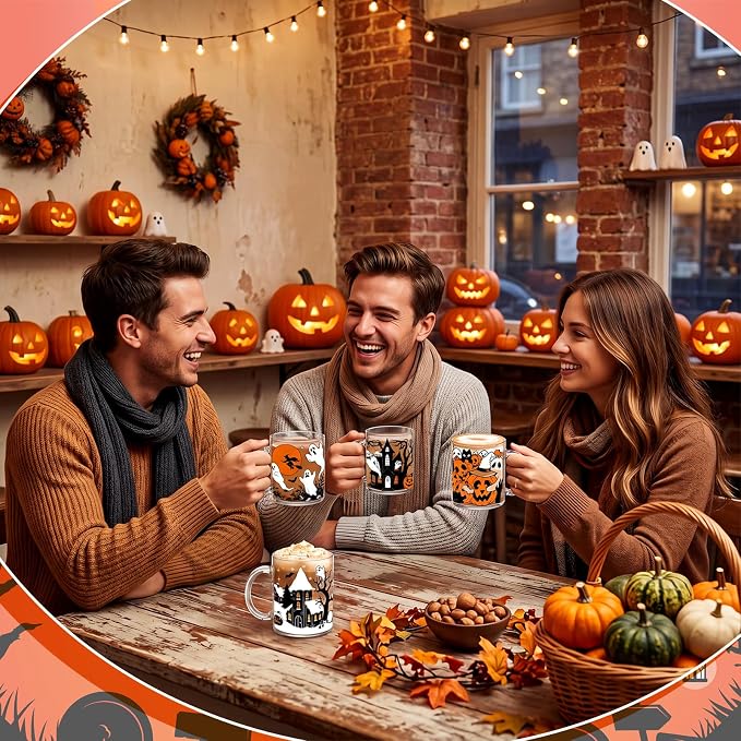 Tioncy 4 Pcs Halloween Ghost Coffee Mugs 12 oz Scary Pumpkin Glass Cups - Image 6