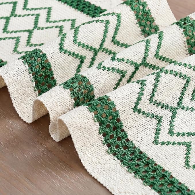 Artoid Mode Emerald Stripe Diamond Woven Table Runner 12x72 Inch | Holiday - Image 6