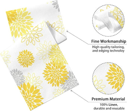 Dahlia Flower Table Runner 13x36 Inch Farmhouse Yellow Gray Runners Modern - Image 2