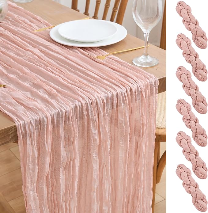 Asee'm 6pcs Dusty Pink Cheesecloth Table Runner Summer 10FT Gauze Rustic | Boho by Aseem