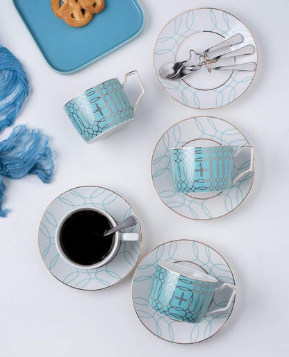 Jusalpha Porcelain Mint Green Tea Cup and Saucer Set and Spoon | Modern elegant - Image 2