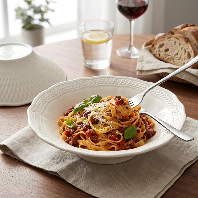 9 Inch Porcelain Pasta Bowls Set of 4, Deep Dishes - Image 4