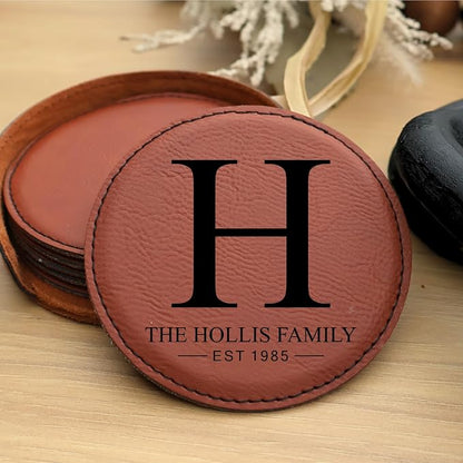 Custom Round Engraved Coasters, Personalized Leather Coaster, Laser Engraved - Image 5