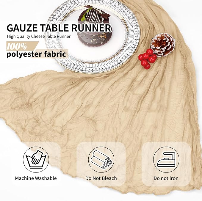 12 Pack Beige Cheesecloth Table Runner 10Ft, Gauze Table Runners 21.5 x 120 inch - Image 7