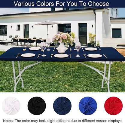 4 Pack Spandex Table Top Cap Cover Stretch Fitted Washable Elastic Rectangle Tablecloth for 6 FT Folding Tables for Indoor Outdoor Party (72 x 30 Inches, Navy Blue)