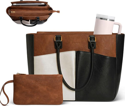 Laptop Tote Bag for Women, Leather Work Tote by Lifeamar
