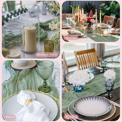 Sage Green Table Runner, 10Ft 120in Cheesecloth Table Runner, Gauze Rustic Cheese Cloth Table Runners for Wedding, Party, Baby Shower, Boho Table Runners for Christmas Thanksgiving Halloween Easter