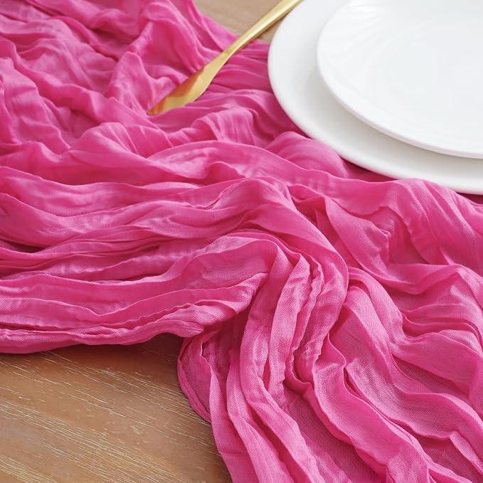 Asee'm Hot Pink Cheesecloth Table Runner Summer 10FT Fuchsia Gauze Sheer | Boho - Image 4