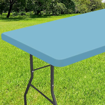 Smiry Rectangle Tablecloth, Elastic Fitted Flannel Backed Vinyl Tablecloths for 4ft Folding Tables, Waterproof Wipeable Table Covers for Indoor, Outdoor, Picnic and Camping (Aqua, 30"x48")