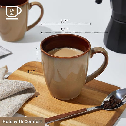 Pokini Coffee Mug 14 oz, Ceramic Coffee Mugs Set of 4, Reactive Glaze Mug - Image 2