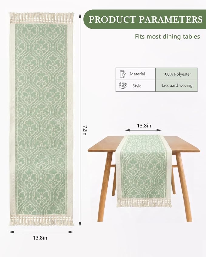 Table Runner, 13.8 x 72 Inch, Jacquard Woven - Image 7
