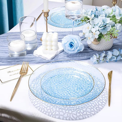 Rubtlamp 100 Pcs Blue Plastic Plates, 10 inch Clear Blue Dinner Plates - Image 2