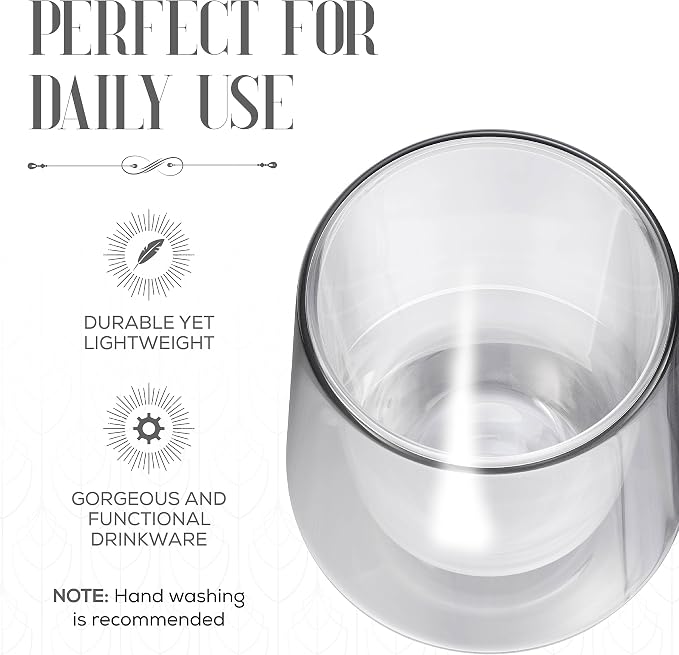 Elle Decor Double Wall Insulated Glasses, 2-Piece 8 oz Clear Borosilicate Glass - Image 3