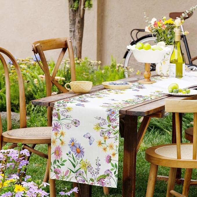 Spring Summer Wildflower Table Runner Lavender Butterfly Burlap Table Runners - Image 9