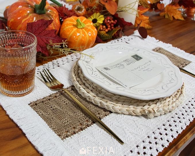 Boho Placemats Set of 4, Macrame Table Mats Farmhouse Dining Decor | 12x20" - Image 4