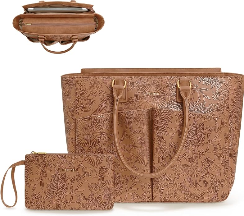 Laptop Tote Bag for Women, Leather Work Tote by Lifeamar