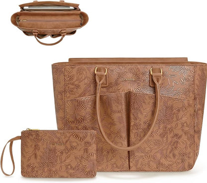 Laptop Tote Bag for Women, Leather Work Tote by Lifeamar