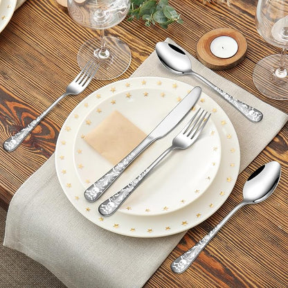 Skull Pattern Silverware Set for 8, OIULO 40-Piece Pirate Pirate Rose Flatware - Image 7