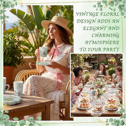 24 Sets Eucalyptus Leaf Tea Party Cups, 7 OZ Disposable Paper Tea Cups | - Image 7