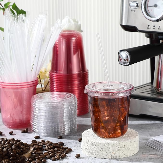 Ziliny 50 Sets 12 oz Pink Plastic Cups - Image 2