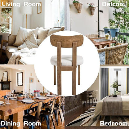 Beige Dining Chairs Set of 2, Mid Century Modern Linen Dining Room Chairs with Curved Back, Armless Kitchen Chairs for Living Room/Restaurant/Balcony/Bedroom/Home Desk/Task