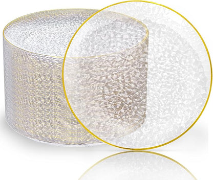 Rubtlamp 100 Pcs Gold Plastic Plates, 10 inch Clear Gold Dinner Plates by Rubtlamp