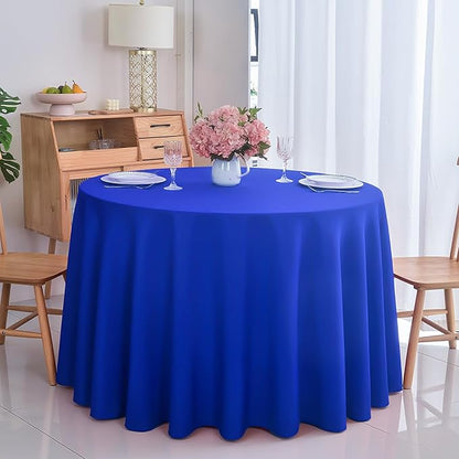 2-Pack Round 120-inch Royal Blue Table Cloths, Solid Stain and Wrinkle Resistant Circular Tablecloth, Premium Plain Weave Polyester Fabric Table Linen Covers for Hotel, Banquet
