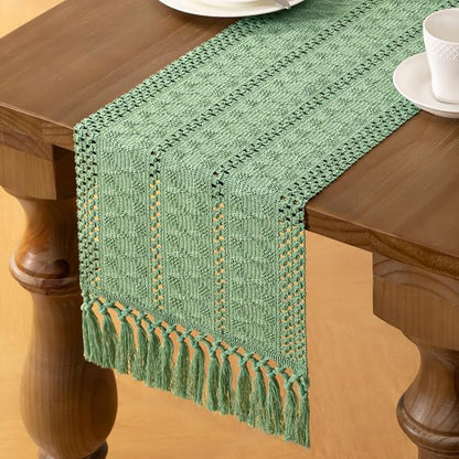 MLMW Boho Sage Green Table Runner 48 inches Short Coffee Spring Easter Table - Image 3