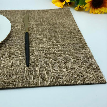 Rilassato Textile Placemats, Set of 4 Heat-Resistant Placemats for Kitchen Table, Washable Durable Linen Table Mats Woven Placemats (4, Khaki)