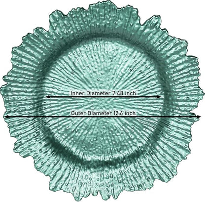 LOYALHEARTDY 24 Pack 13 Inch Green Charger Plates, Plastic Reef Textured Rim Round Decorative Underplates for Wedding, Party, Dinner Table