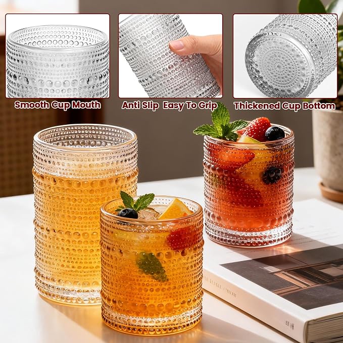 Vintage Hobnail Drinking Glasses Set of 12, 12 Oz Highball Glasses and 10 Oz - Image 4