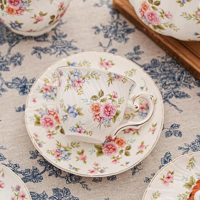Agyiuns tea cups and saucers ceramic coffee mug 6oz set of 4 - Image 7