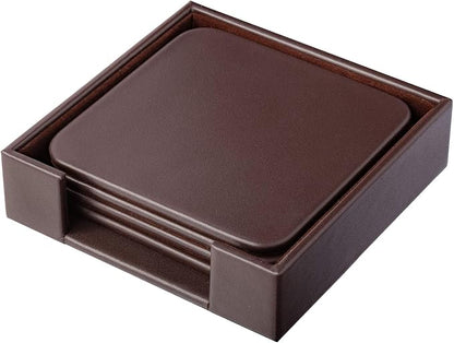 Chocolate Brown Genuine Leather 4" Round Coaster Set - Image 5