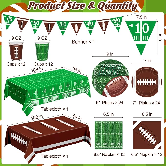 QZYL Football Party Decorations Serve 24, Disposable Football Dinner Plates - Image 2