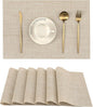Leetaltree Beige Placemats Set of 6 - Heat Resistant Non-Slip Place mats for Dining Table, Washable Durable PVC Vinyl Woven Table Mats(Beige, 6)